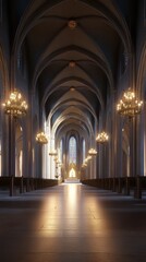 Fototapeta premium Sunlit Gothic church aisle