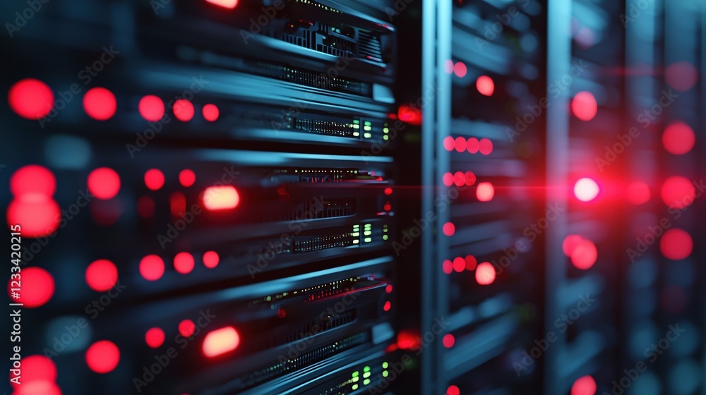 Poster powerful server rack in modern data center technology infrastructure
