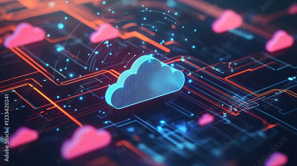 Poster digital cloud network technology abstract data cybersecurity innovation