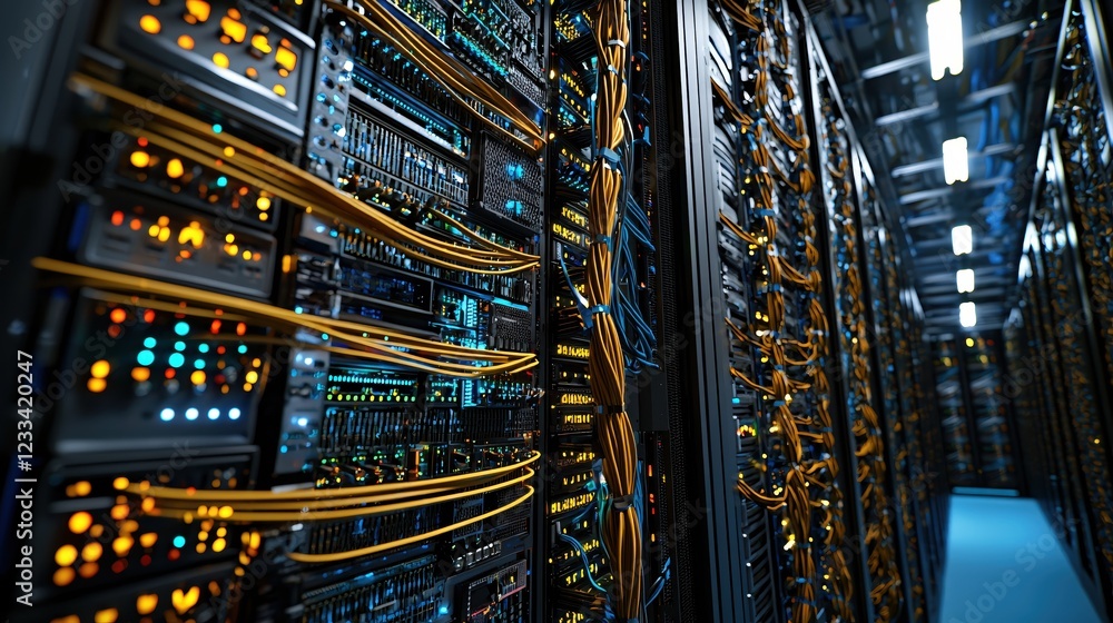 Poster illuminating server room data center network technology infrastructure