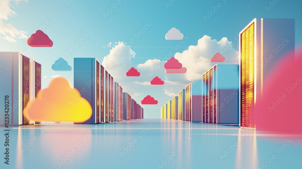 Poster cloud computing servers network digital data center infrastructure