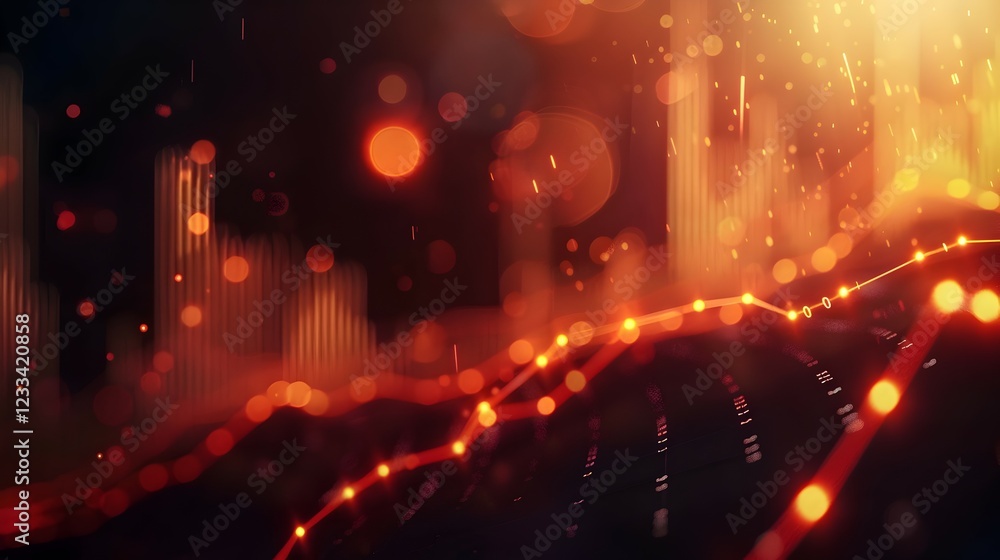 Poster abstract visualization of data trends with glowing lines and bokeh effects.