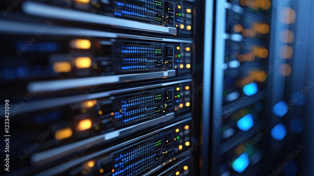 Poster powerful data center servers high tech network technology infrastructure