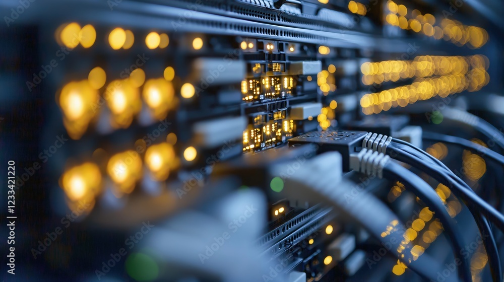 Aufkleber illuminated server rack network cables data center technology
