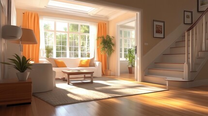 house interior exposure, modern residential design, multi level living space, skylighted attic room, open concept main floor, practical basement storage, scandinavian furniture style, suburban