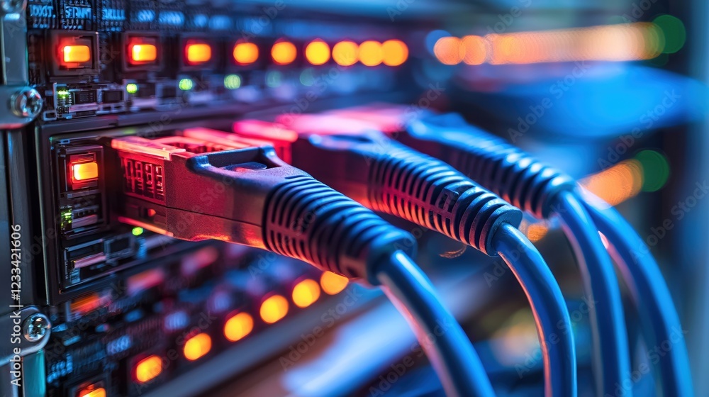 Poster network cables connected to server data center technology