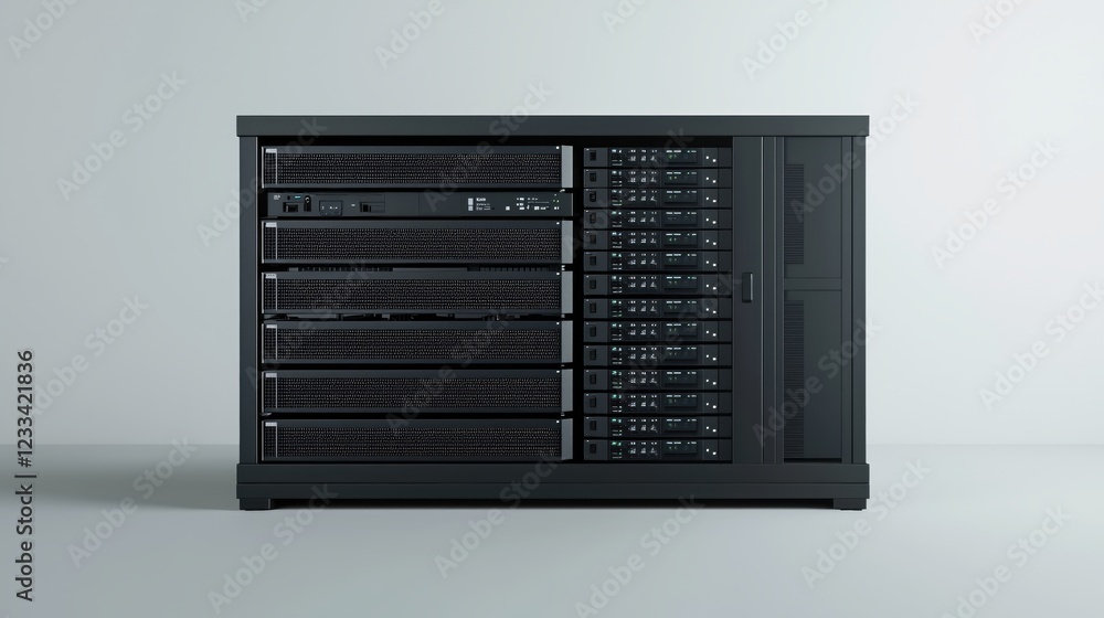 Poster modern data center server rack technology minimalist design