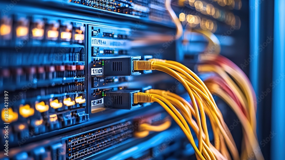 Poster network server room technology data center cables internet connection