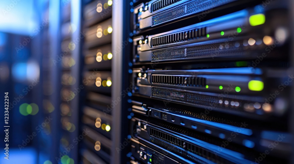 Poster modern data center server rack network technology infrastructure