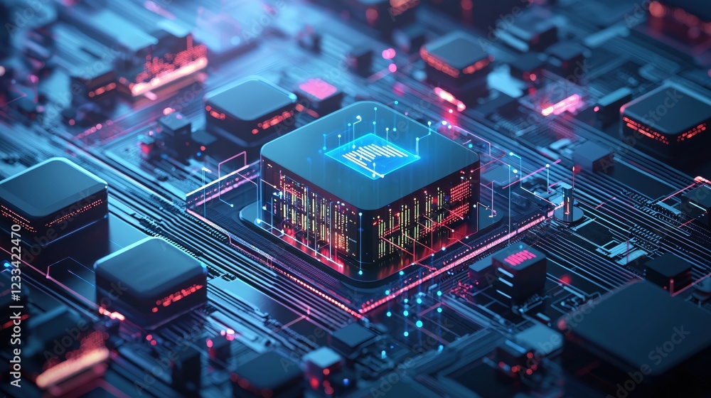 Poster futuristic circuit board technology abstract digital data network