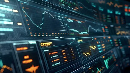 Obraz premium A digital display of financial data and stock market trends.
