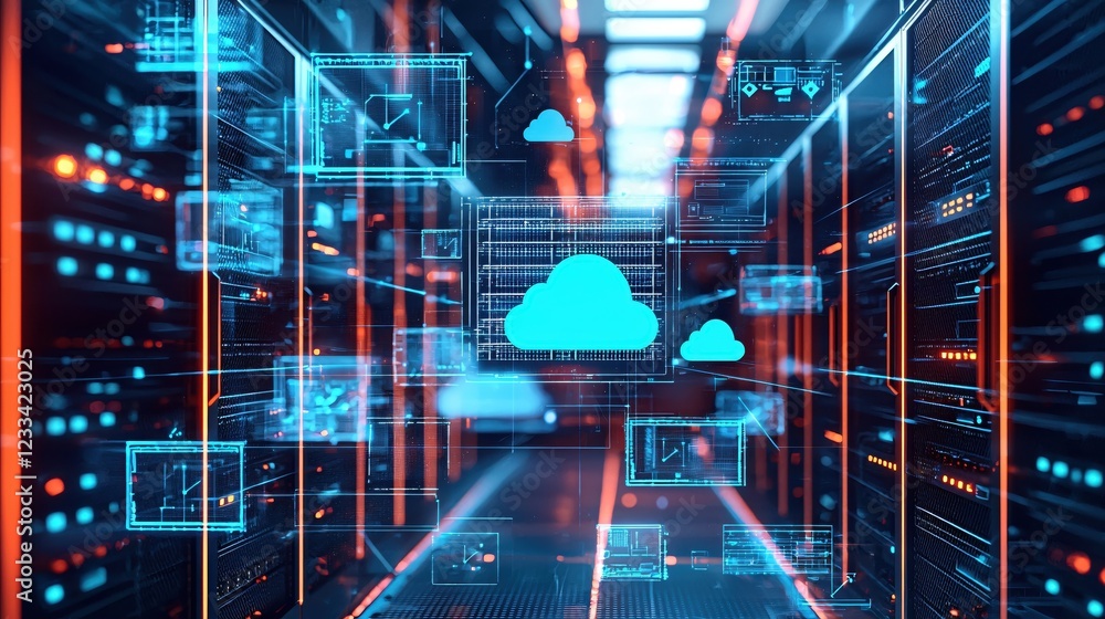 Aufkleber modern data center cloud computing network technology server room