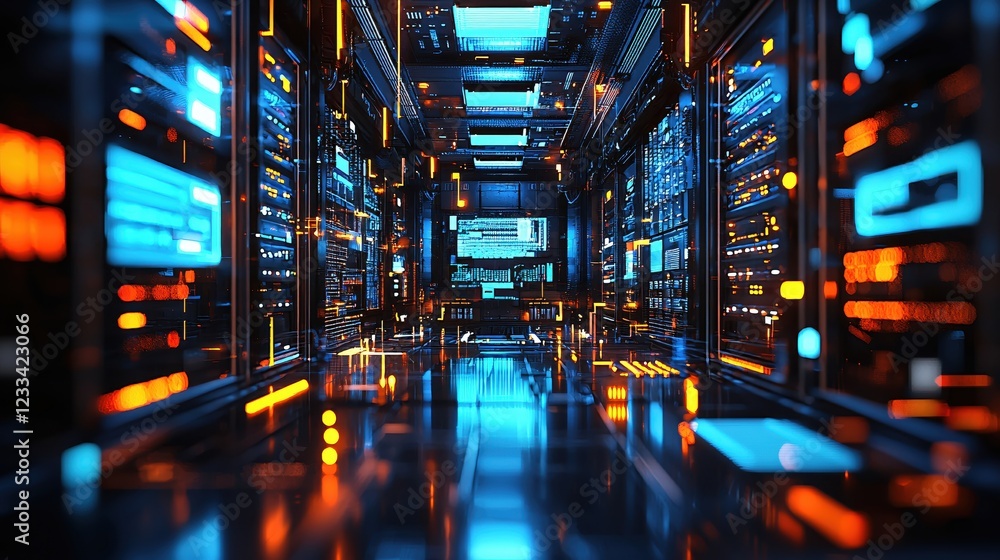 Aufkleber futuristic server room corridor digital technology network data center