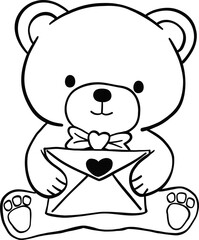 Naklejka premium Valentine with Cute Teddy Bear Holding a Love Letter Outline