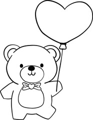 Valentine with Cute Teddy Bear Holding a Heart Balloon Outline