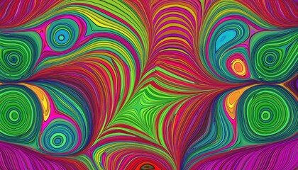Vibrant Psychedelic Design Artwork showcasing a kaleidoscopic Colorful Background, teeming with intricate patterns and vivid hues, evoking feelings of energy, creativity, and visual dynamism.