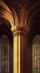 Fototapeta premium Golden column in a grand hall