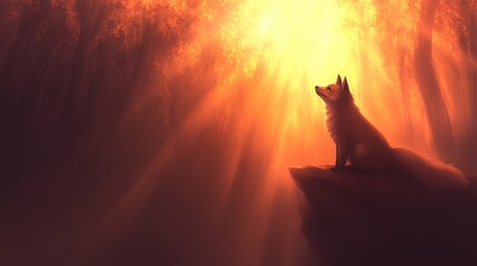 Golden Forest Fox Sunlit Serene Woodland Scene