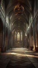 Fototapeta premium Sunlit Gothic church interior