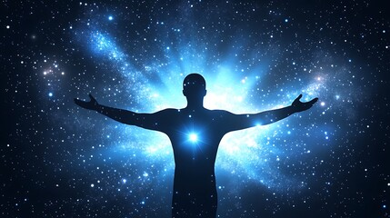 Cosmic Embrace: A Silhouette of Man Embracing the Universe