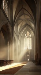 Obraz premium Sunlit Gothic cathedral interior