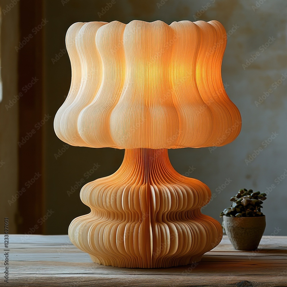 Poster elegant paper lampshade table lamp with warm light.
