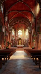 Fototapeta premium Sunlit church interior, peaceful scene