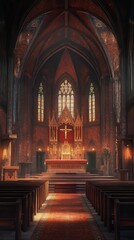 Tranquil church interior bathed in light