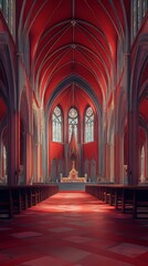 Fototapeta premium Red church interior, serene and grand