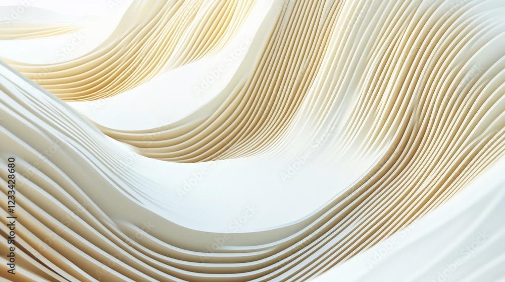 Aufkleber abstract 3d white and beige wavy lines design background with dynamic curves