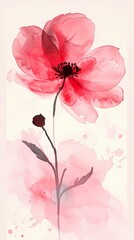 Retro pink romantic watercolor flowers poster background