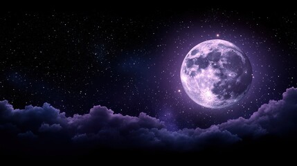 Purple moon night sky cloudscape, cosmic background