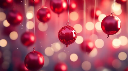 Fototapeta premium Red Ornaments Hanging Against A Festive Background
