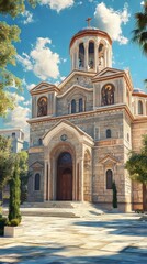 Obraz premium Stone church under a sunny sky