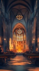 Obraz premium Sunlit cathedral interior, peaceful.