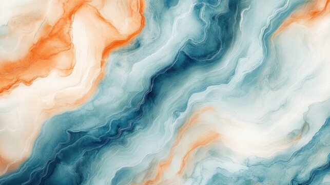 Abstract swirling teal orange marble texture background design