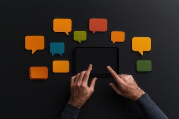 SEO keyword research innovation. Worker scanning forums and emerging platforms to discover niche innovative keywords for SEO