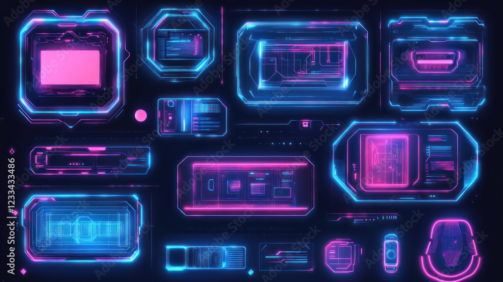 Poster futuristic hud interface elements glow on dark background