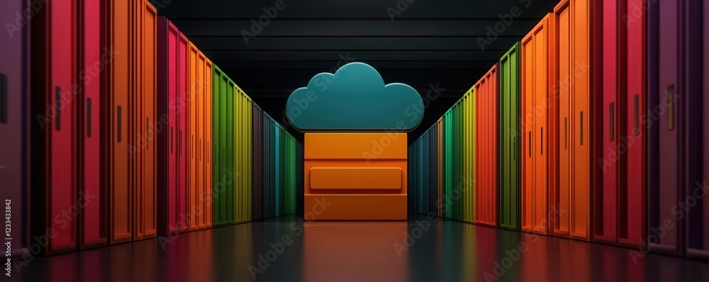 Poster glowing firewalls integrated into cloud storage platforms within productivity tools, visualizing rob