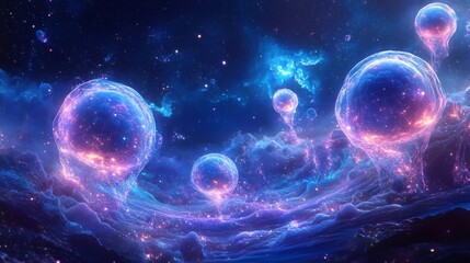 Fototapeta premium Celestial Spheres Floating in a Cosmic Nebula
