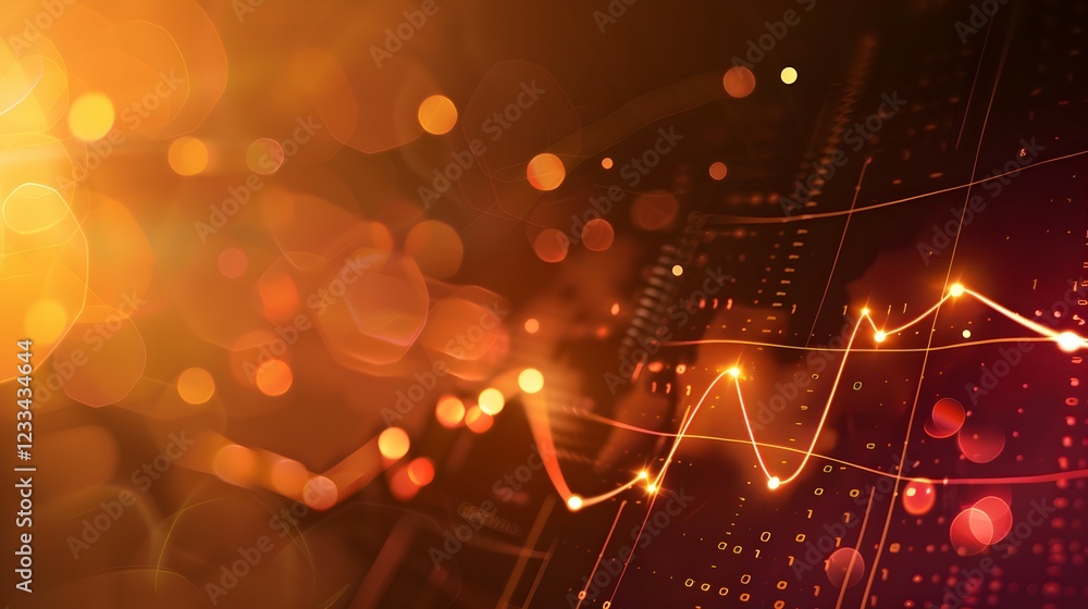 Poster Abstract visualization of data trends with glowing lines and bokeh effects.
