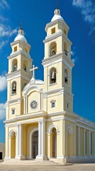 Fototapeta premium Grand yellow church under a blue sky