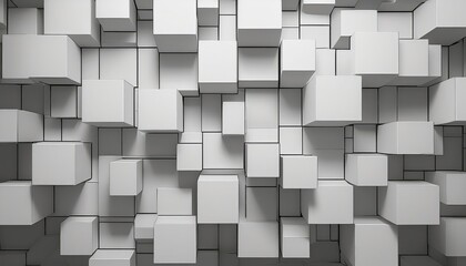 Abstract Wall Art Vibrant White Cube Arrangement Against a Block Background, Perfect for Modern Decor and Minimalist Interiors.