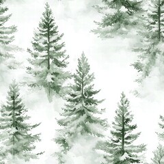 Obraz premium Green Pine Trees in a Misty Background for Nature Inspiration