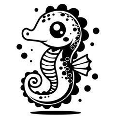 Cute Seahorse | Aquatic Fish | Seahorse | Bubbles with Seahorse | Tropical Fish | Marine Life | Wildlife | Baby Seahorse Fish | Original Illustration | Vector and Clipart | Cutfile and Stencil