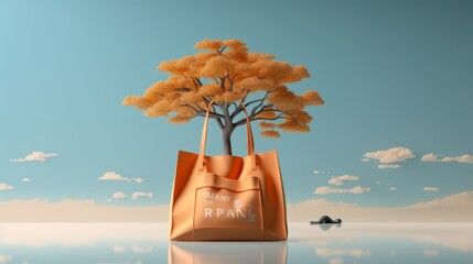 Creative 3D Cartoon Style Design of Plastic Bag with Tree
