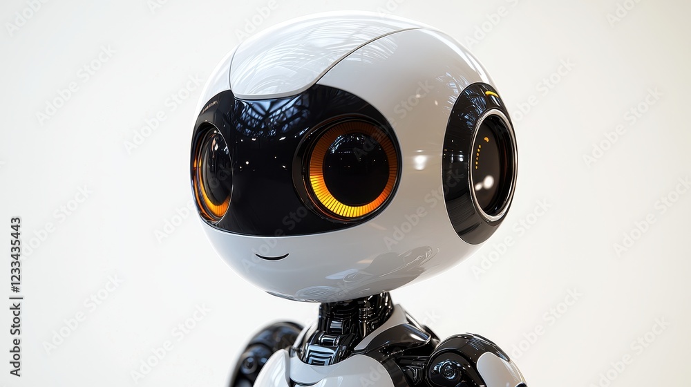 Poster a friendly robot with large expressive eyes and a sleek design.