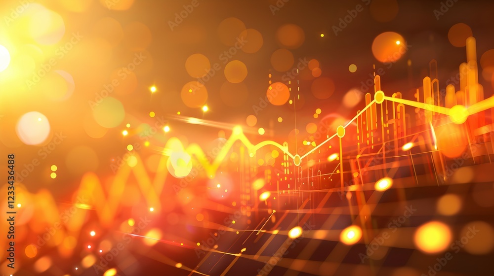Poster abstract graphic representation of data trends with glowing elements and a warm color palette.
