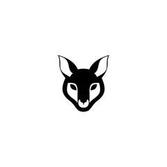 A stylized, black silhouette of a fox head, centered on a clean white background