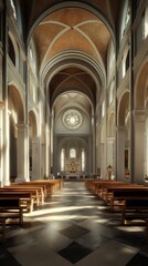Fototapeta premium Sunlit cathedral interior, peaceful ambiance.